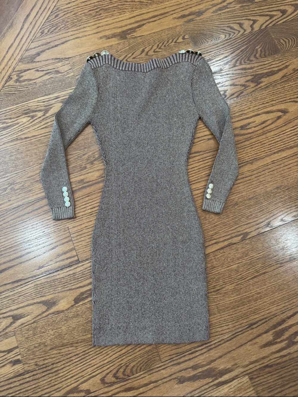 Retrofete Taupe Ribbed Long-Sleeve Bodycon Dress